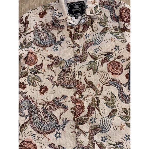 REBEL VENGEANCE Tapestry Floral Dragon Multicolor MOTO WOVEN SHIRT JACKET M NWT - Picture 4 of 5